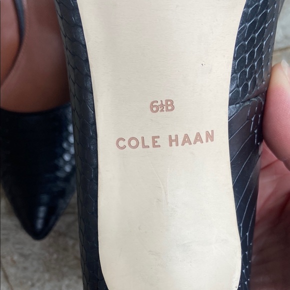 Cole Haan Black Leather Snakeskin embossed Pumps, women's size 6 1/2B. - Picture 3 of 12